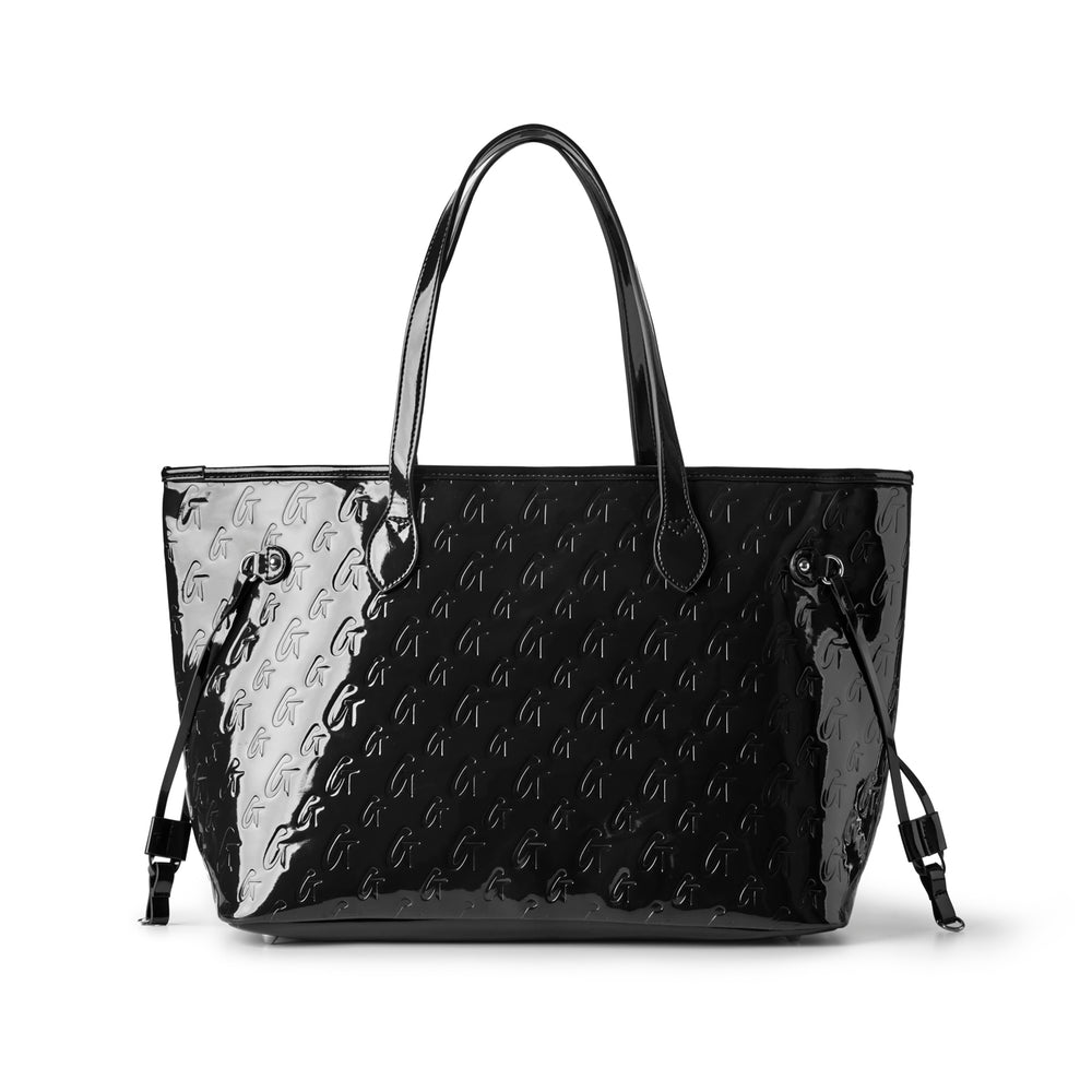 Vegan Leather Laptop Tote - Mirror Black