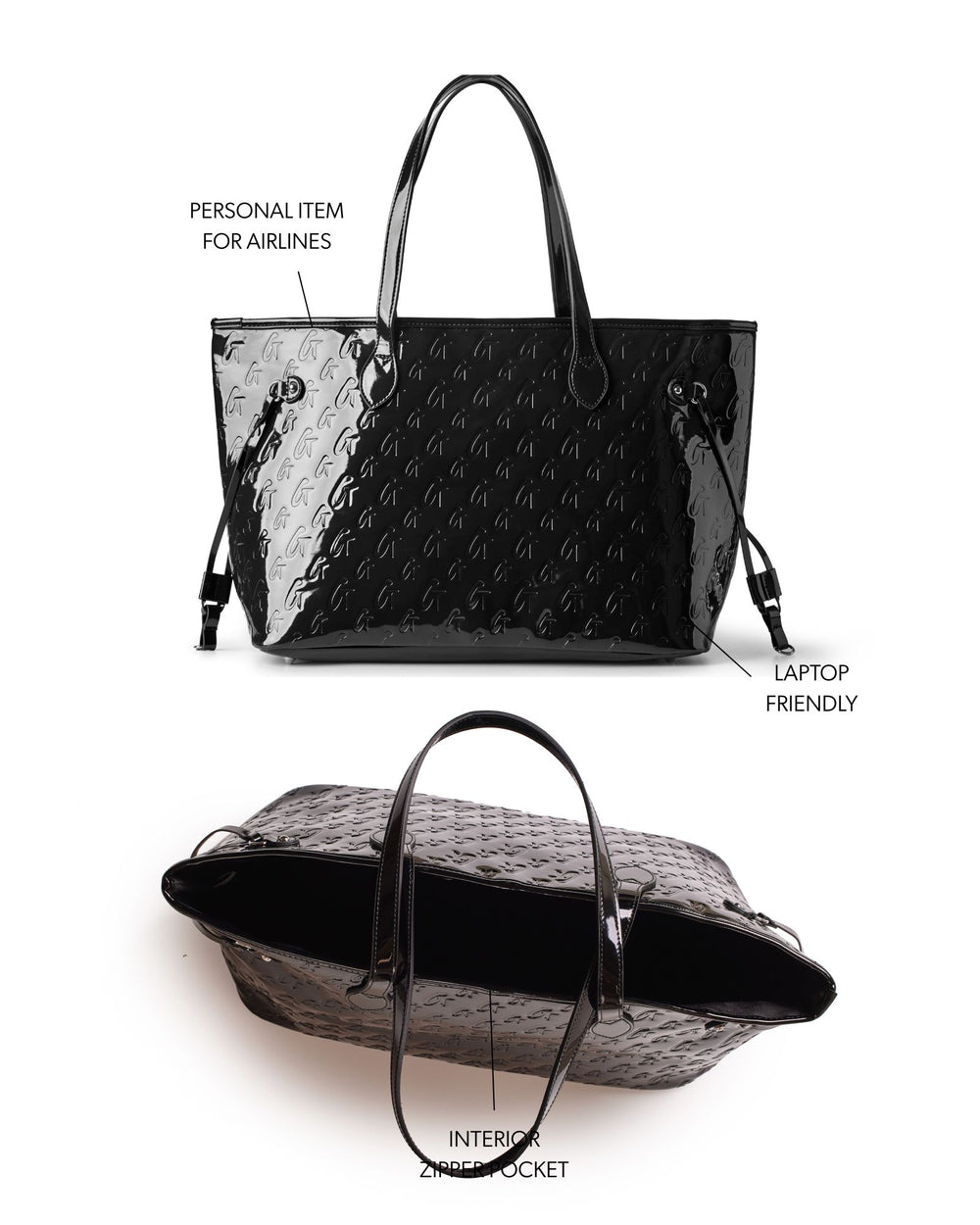 Vegan Leather Laptop Tote - Mirror Black