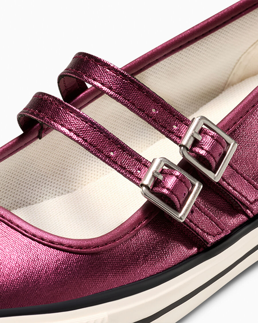 Metallic Canvas Mary Jane Low Top Shoe - Burgundy Metallic/Egret/Black
