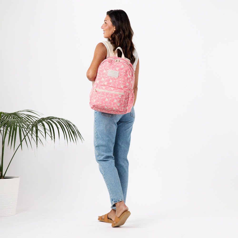 Ripstop Nylon Laptop Backpack - Floral Grid