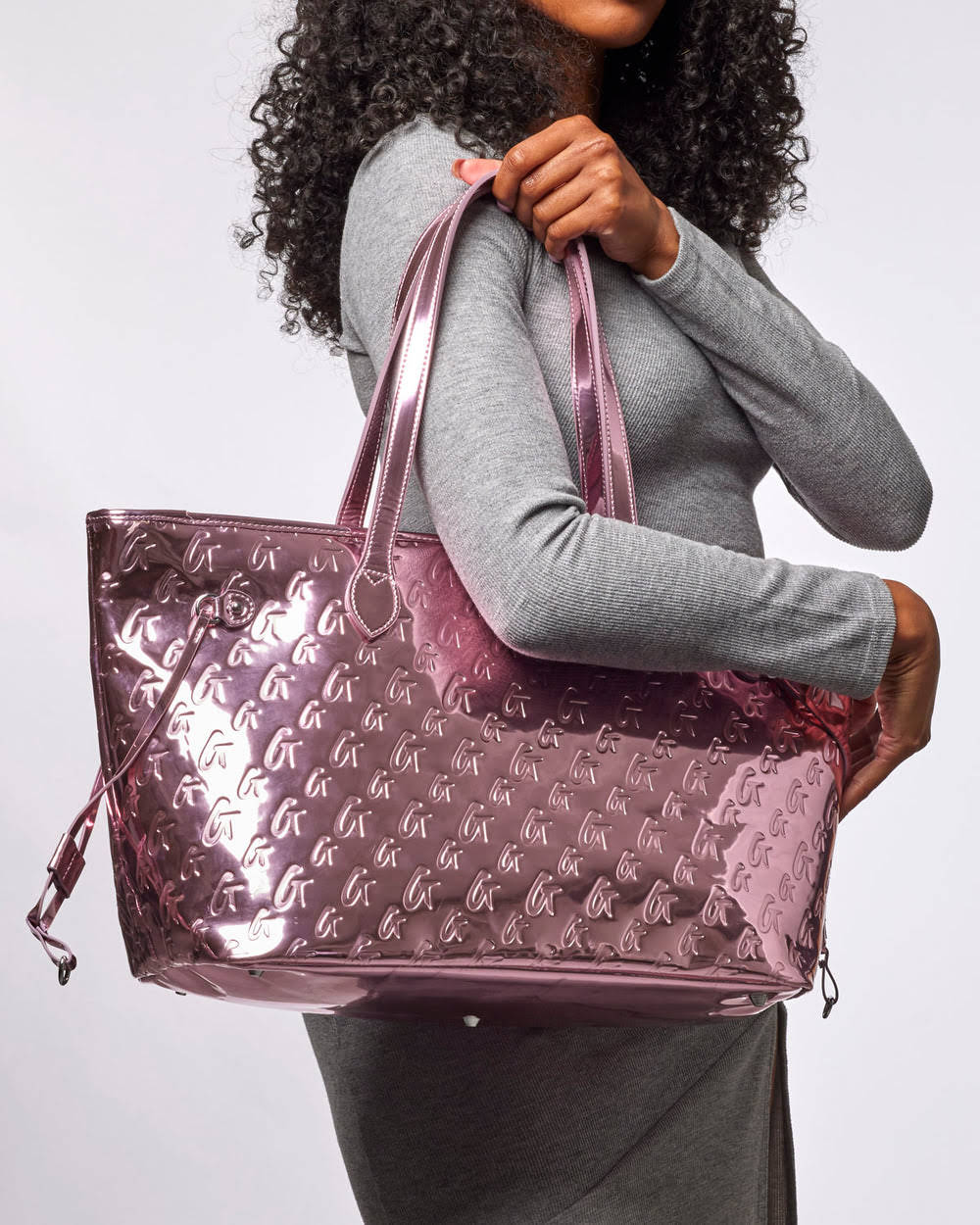 Metallic Vegan Leather Laptop Tote - Pink
