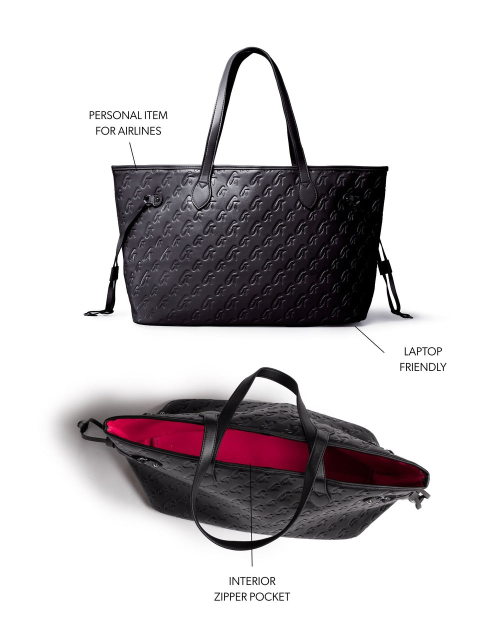 Vegan Leather Laptop Tote - Black Pink