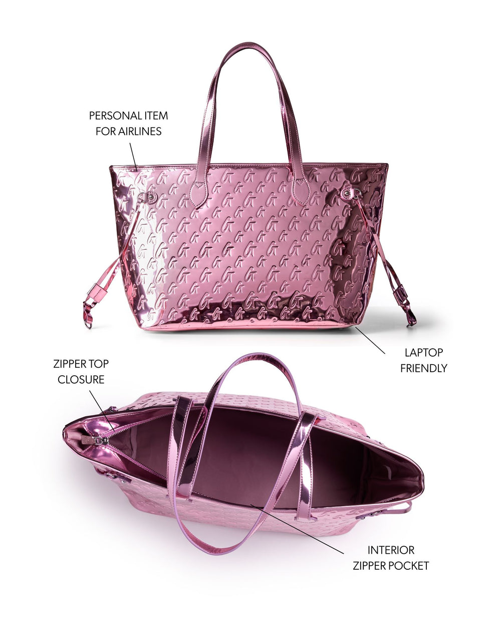 Metallic Vegan Leather Laptop Tote - Pink