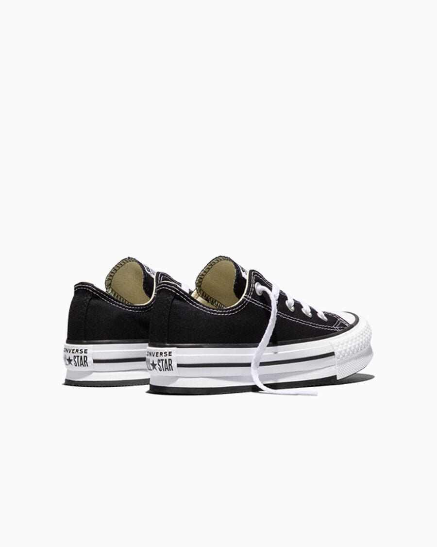 Kids Canvas Platform Low Top Sneaker - Black - Black/White/Black