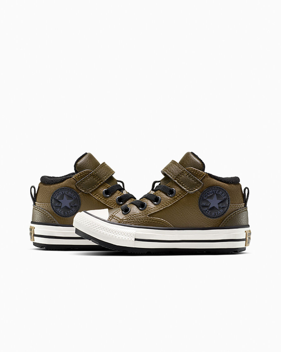 Kids' Leather Easy-On Mid Boot - Olive - Surplus Olive/Vintage White