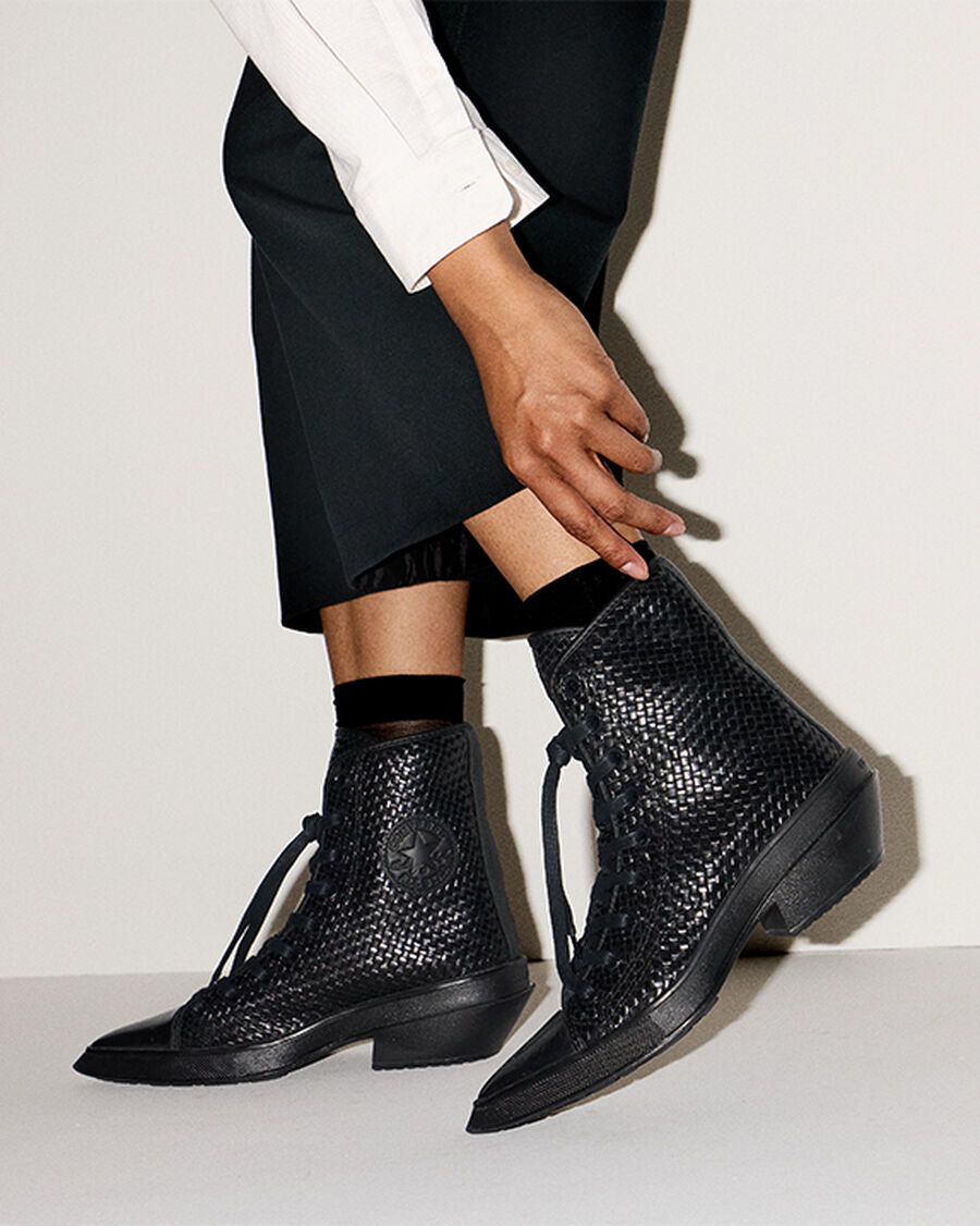 Women's Woven Leather Pointed Heel - Black - Black/Egret/Black