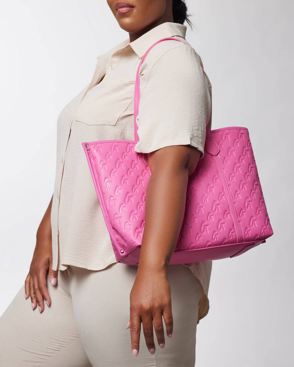 Vegan Leather Laptop Tote - Hot Pink