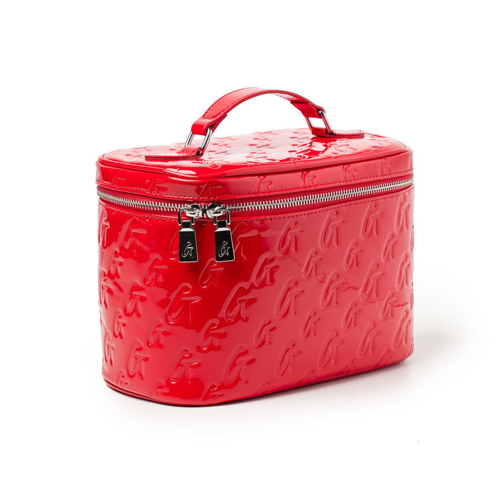 Large Vegan Leather Toiletry Bag - Mirror Red