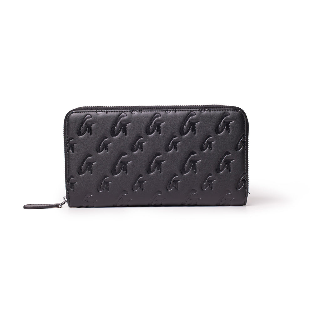Large Vegan Leather Zip Wallet - Black