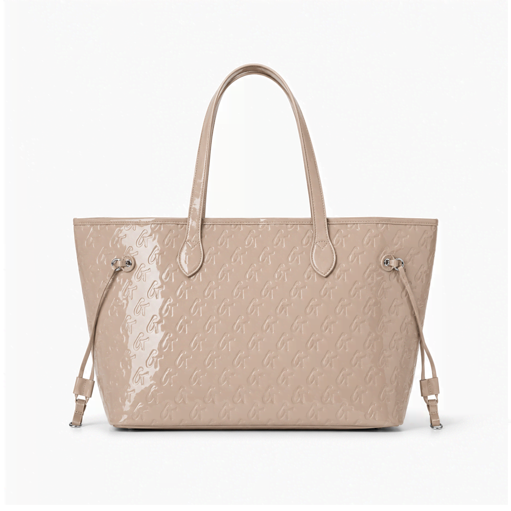Vegan Leather Laptop Tote With Wristlet - Mirror Nude