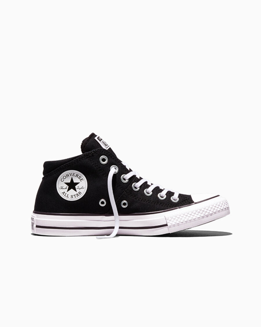 Canvas Mid Top Sneaker - Black/Black/White