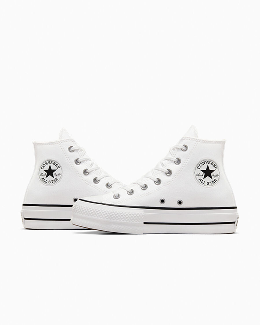 Canvas Platform High-Top Sneaker - White/Black/White