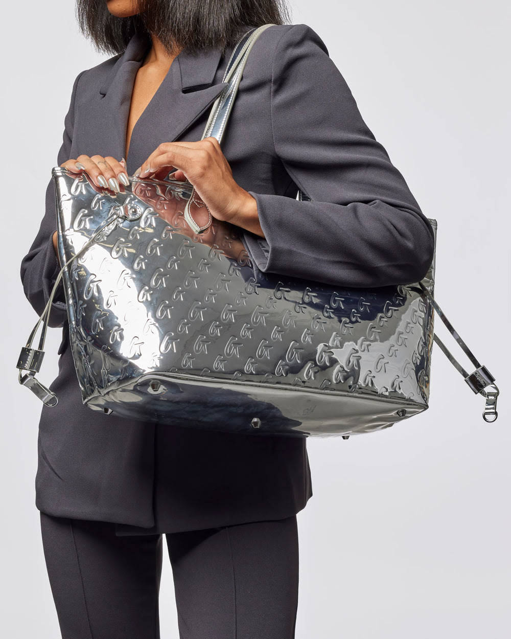 Vegan Leather Laptop Tote With Wristlet - Silver