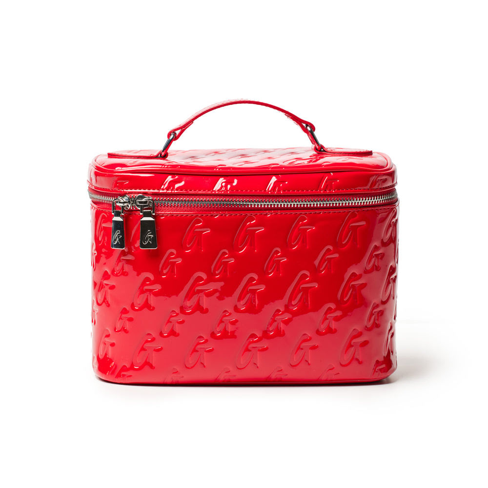 Large Vegan Leather Toiletry Bag - Mirror Red