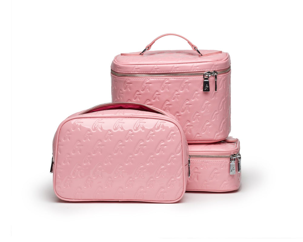 Large Mirrored Vegan Leather Toiletry Bag - Pink