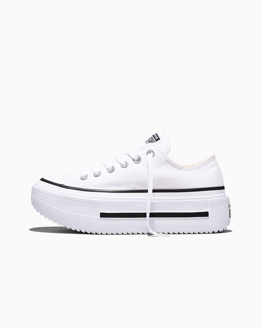 Double-Stack Canvas Platform Low Top Sneaker - White/Black/White