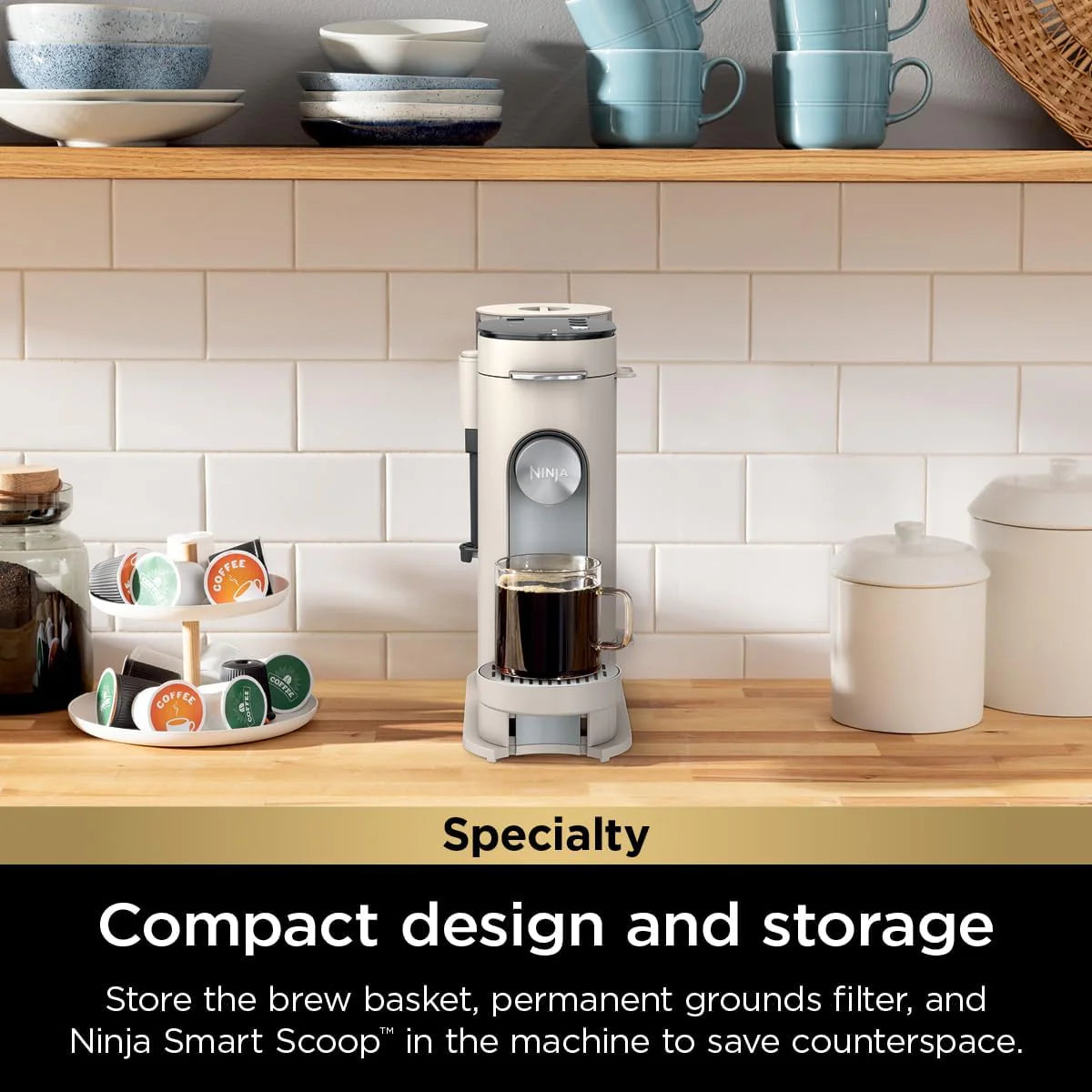 Ninja Pods & Grounds Single-Serve Coffee Maker, 56-oz. Reservoir, Stone - PB041ST
