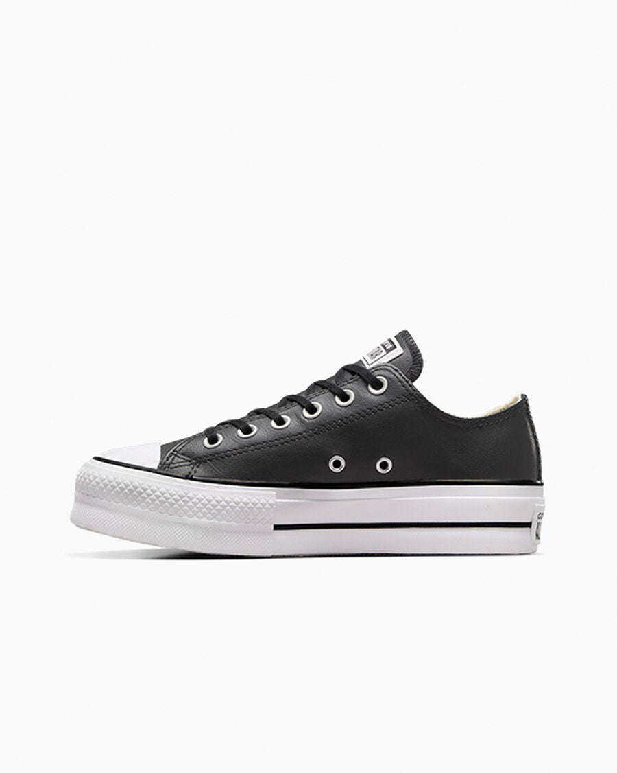 Leather Platform Low Top Sneaker - Black - Black/Black/White