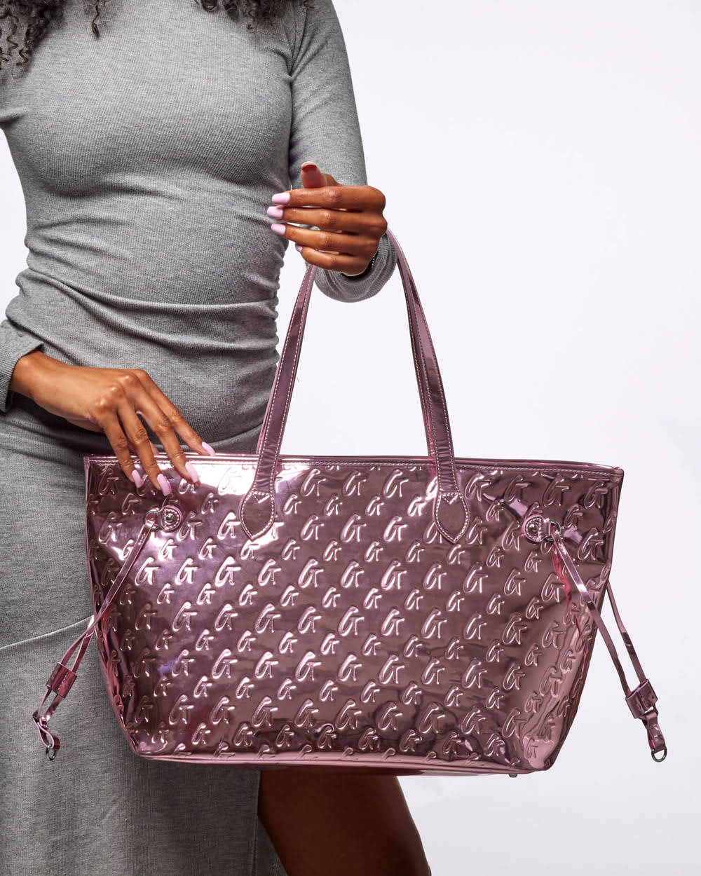 Metallic Vegan Leather Laptop Tote - Pink