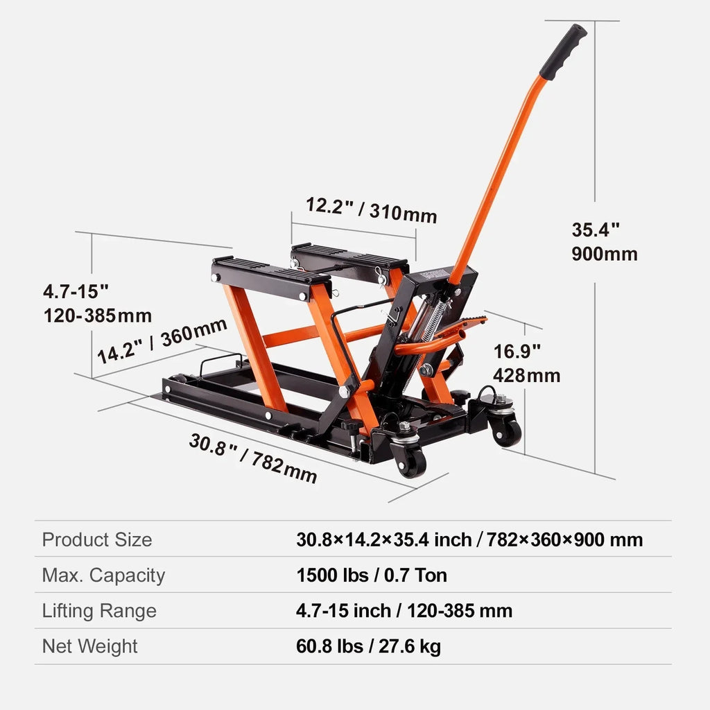 KFFKFF Hydraulic Motorcycle ATV Lift Jack, 1500 Lbs, 4.7-15 Inch - ZX0901-7B