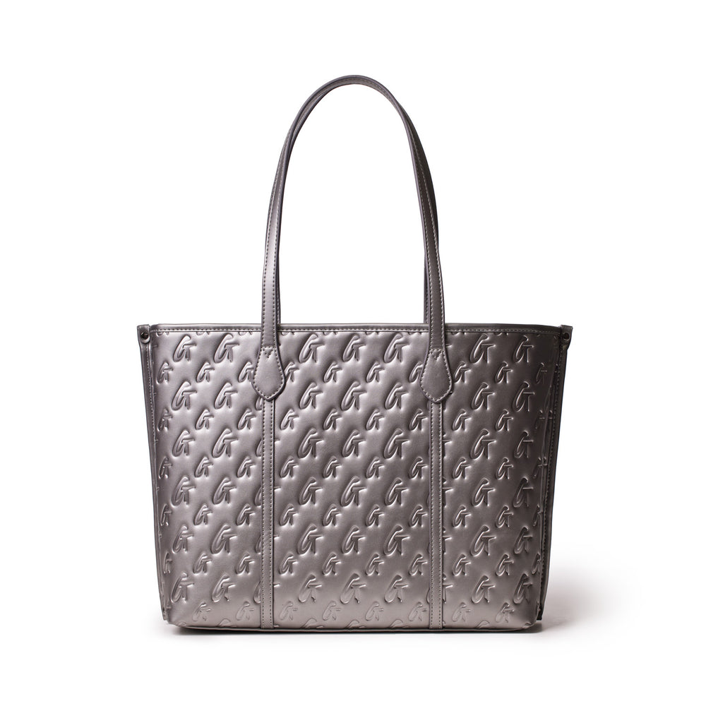 Vegan Leather Laptop Tote - Platinum