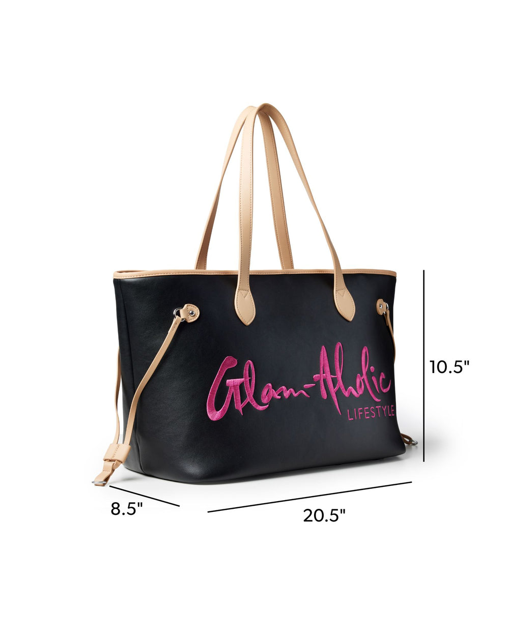 Vegan Leather Laptop Tote With Pouch - Black Pink