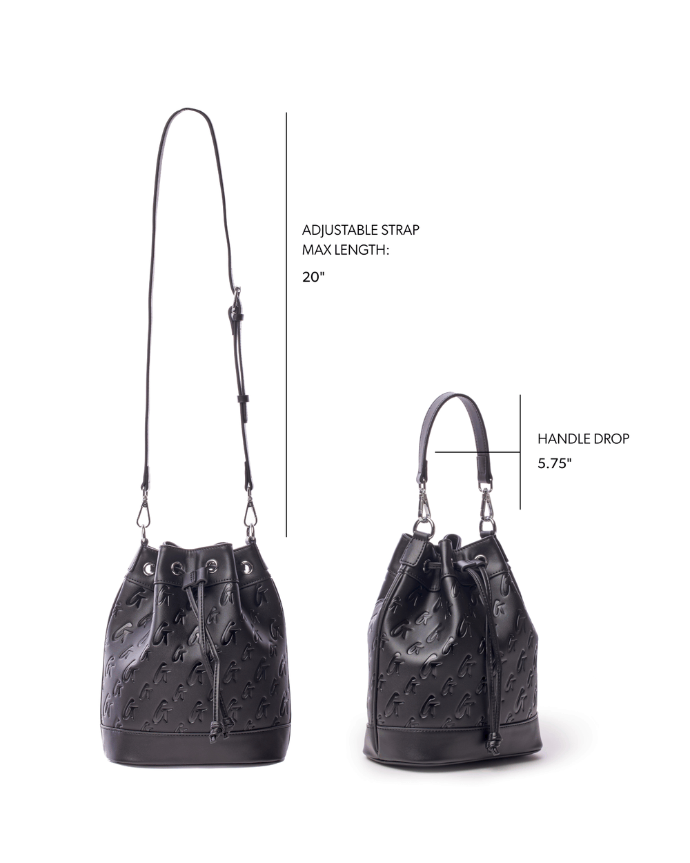 Medium Vegan Leather Bucket Bag - Black