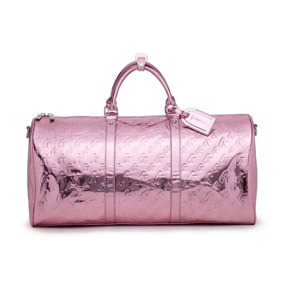 Metallic Vegan Leather Duffle Bag - Pink