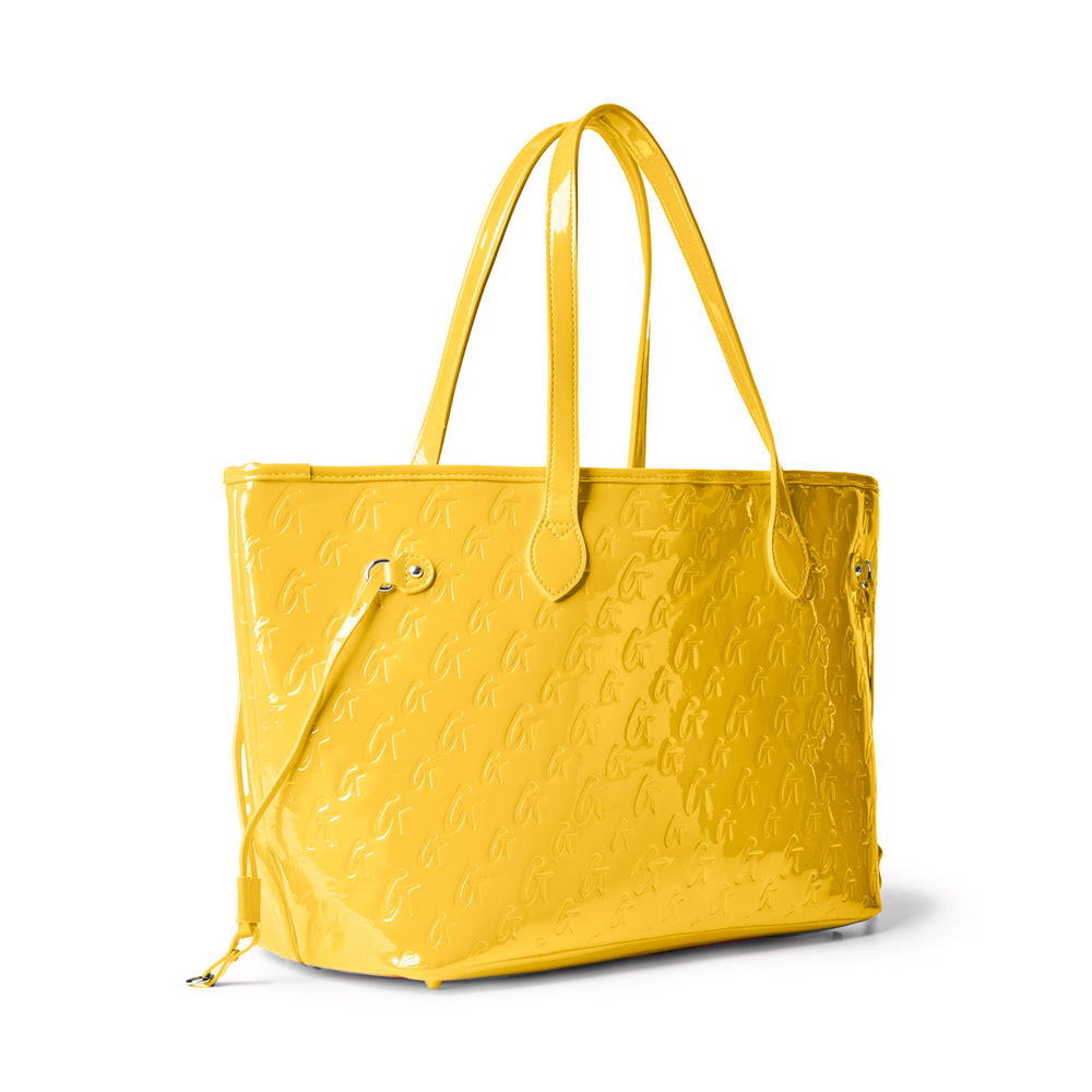 Vegan Leather Laptop Tote With Wristlet - Mirror Yellow