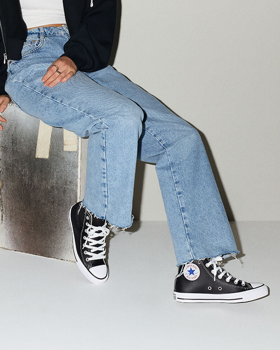 Leather High Top Sneaker - Black - Black