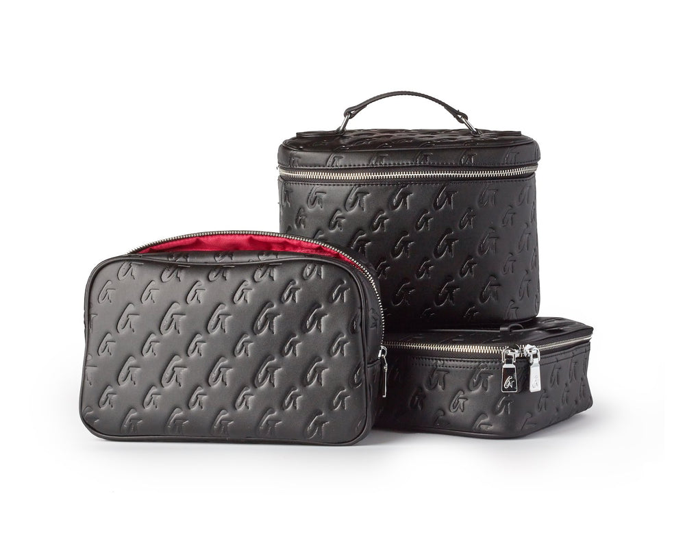 Large Vegan Leather Toiletry Bag - Black Pink