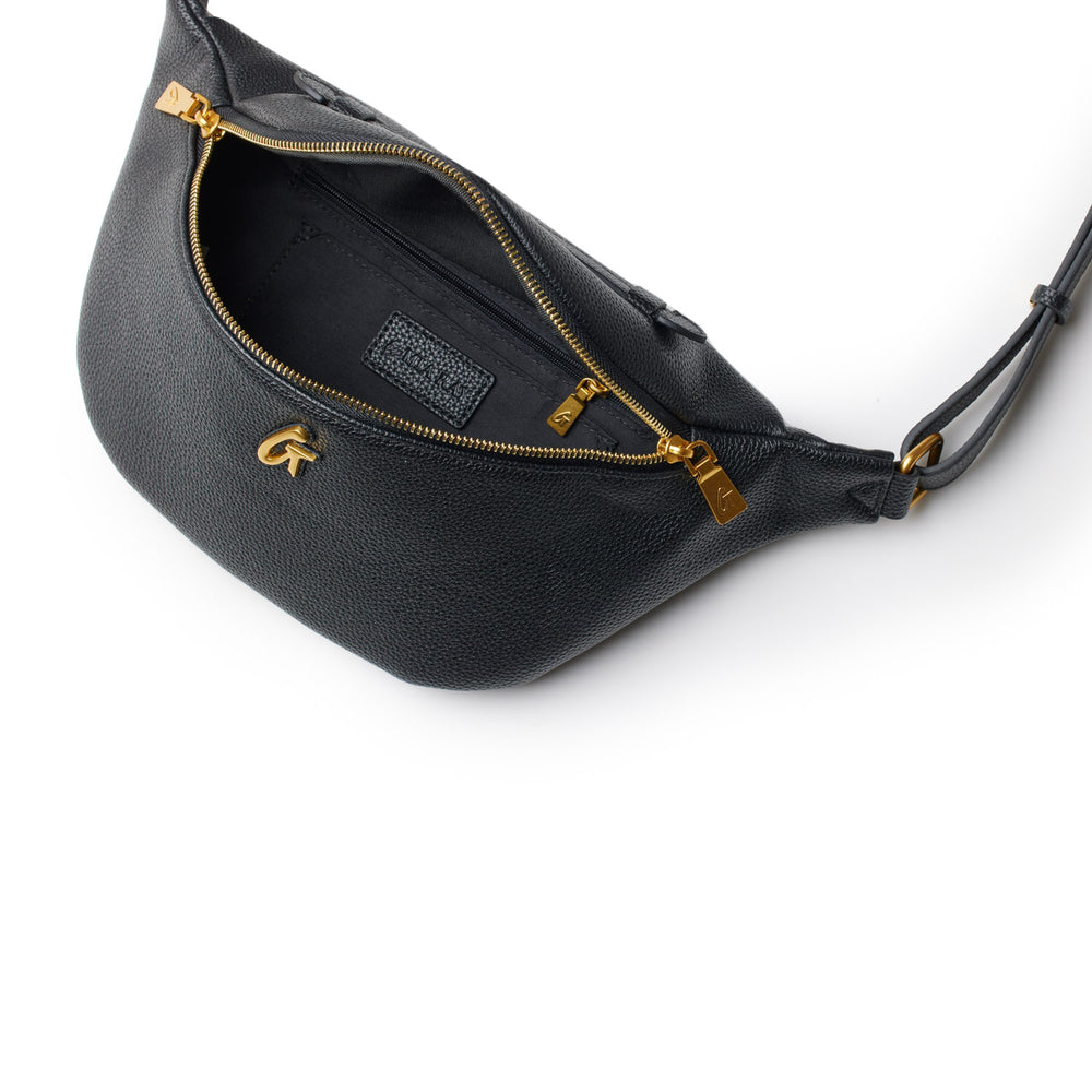 Textured Vegan Leather Belt Bag - Black