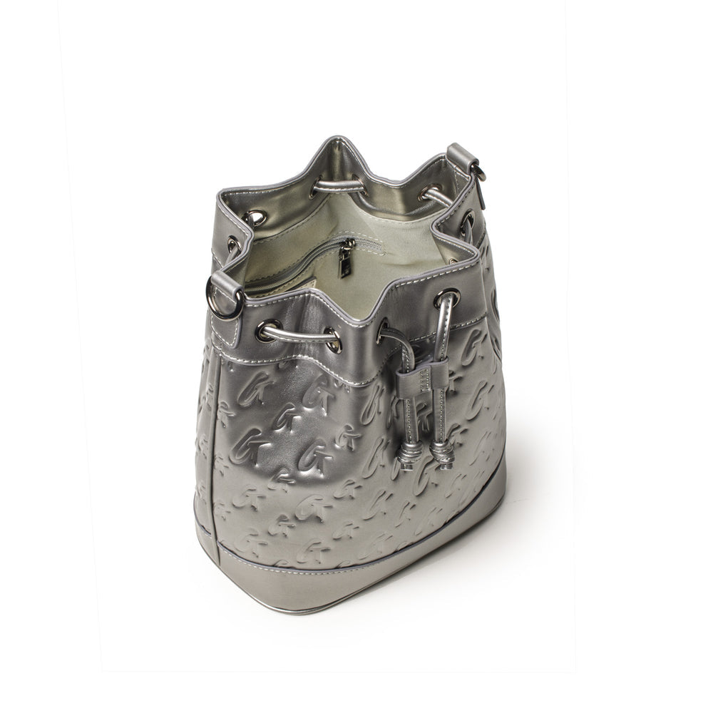 Medium Vegan Leather Bucket Bag - Platinum
