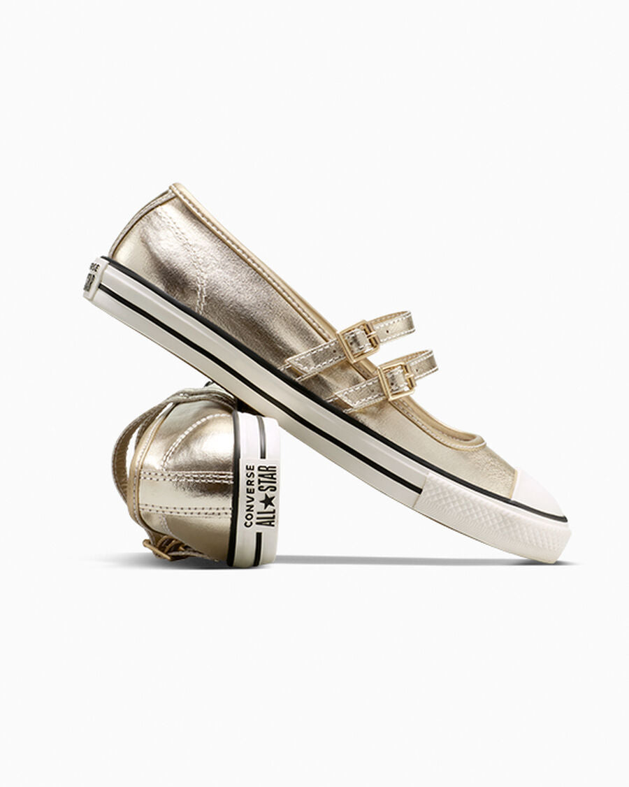 Metallic Canvas Mary Jane Low Top Shoe - Lt Gold/Egret/Black