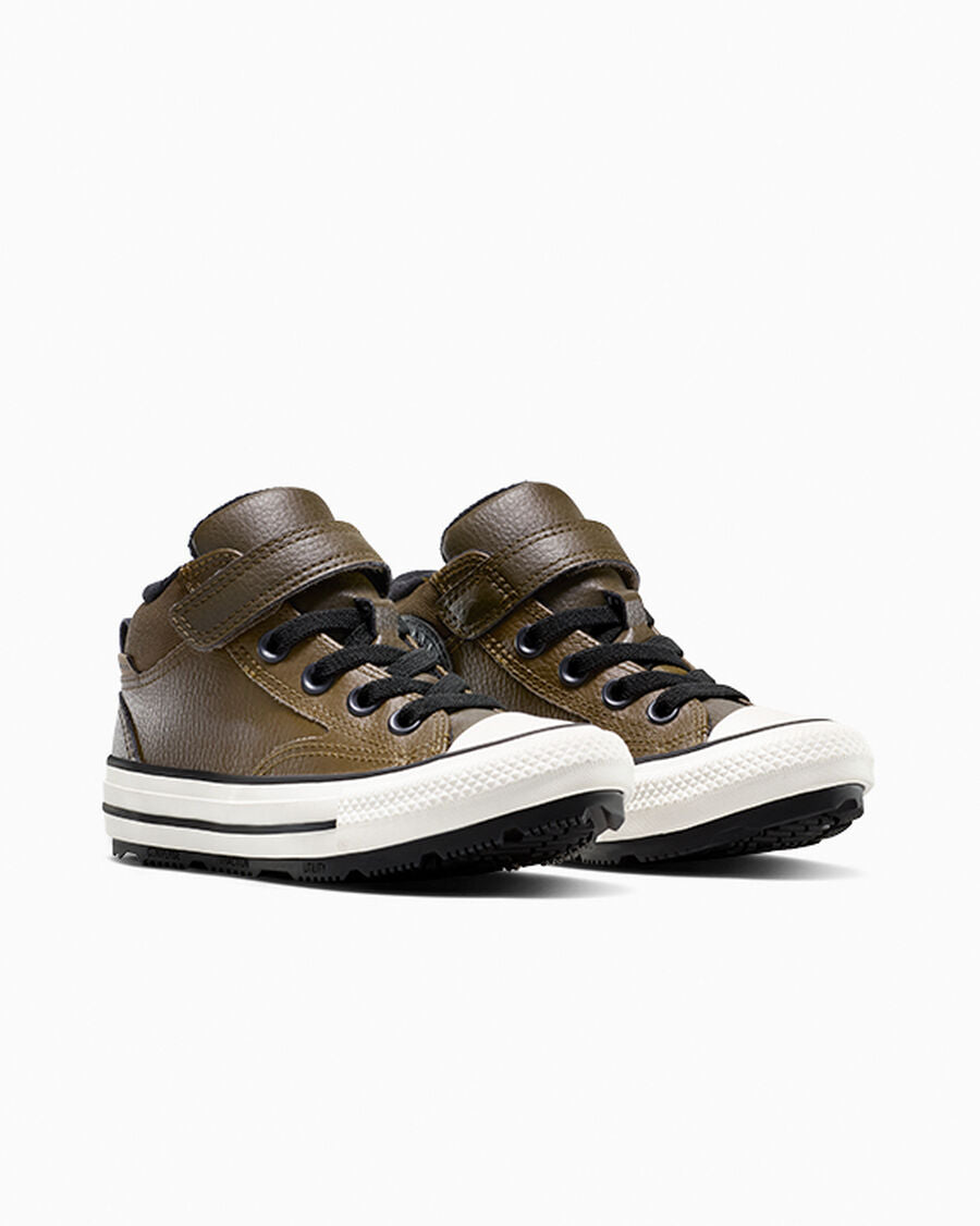 Kids' Leather Easy-On Mid Boot - Olive - Surplus Olive/Vintage White