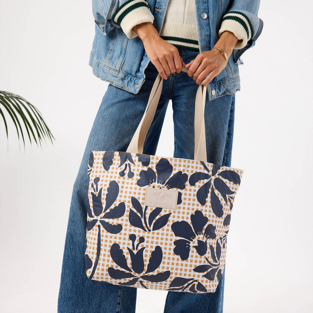 Nylon Travel Tote - Floral Gingham