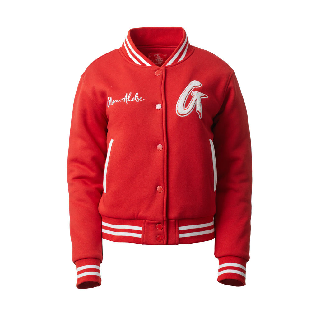Cotton Blend Varsity Jacket - Red