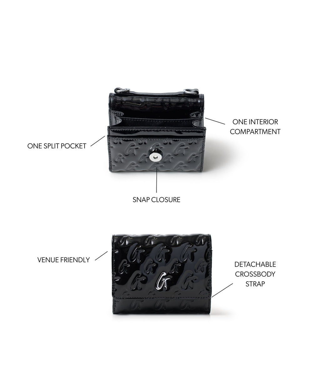 Compact Mirrored Wallet Crossbody - Black
