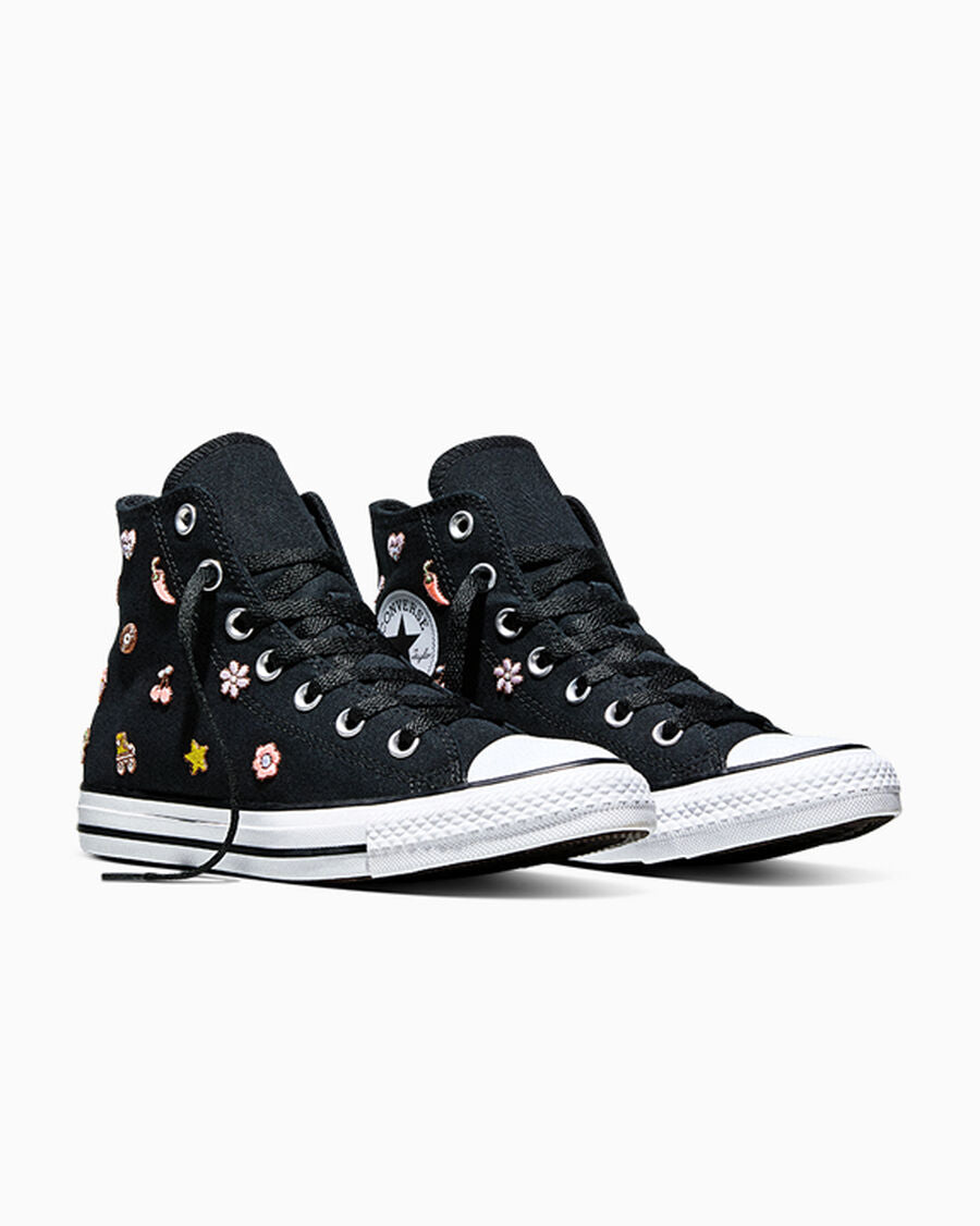 Women's Embroidered Canvas High-Top Sneaker - Black/New Found Bloom