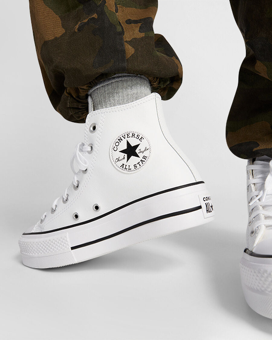 Leather Platform High Top Sneaker - Black - White/Black/White