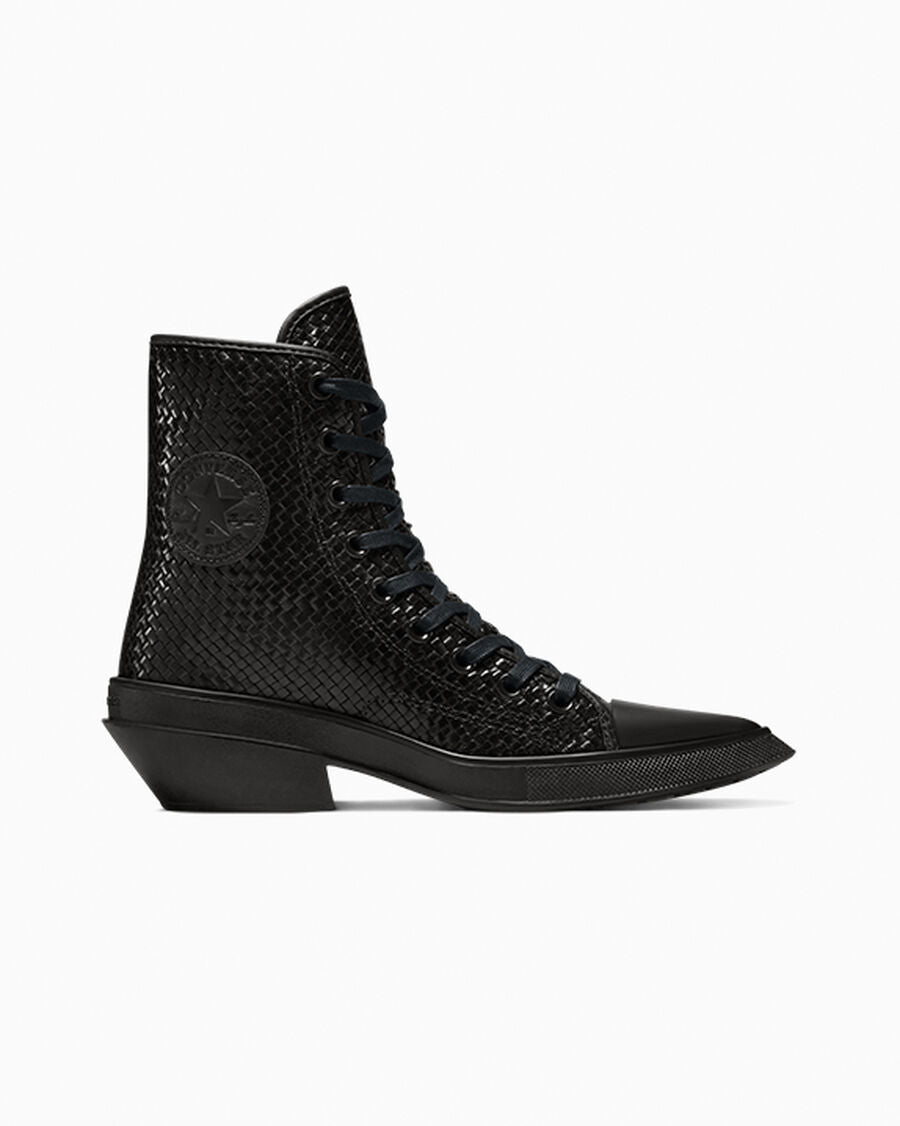 Women's Woven Leather Pointed Heel - Black - Black/Egret/Black