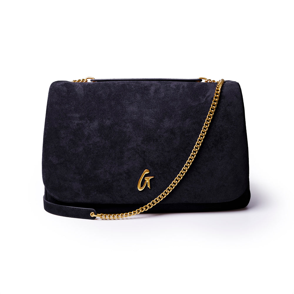 Large Vegan Suede Flap Laptop Bag - Black