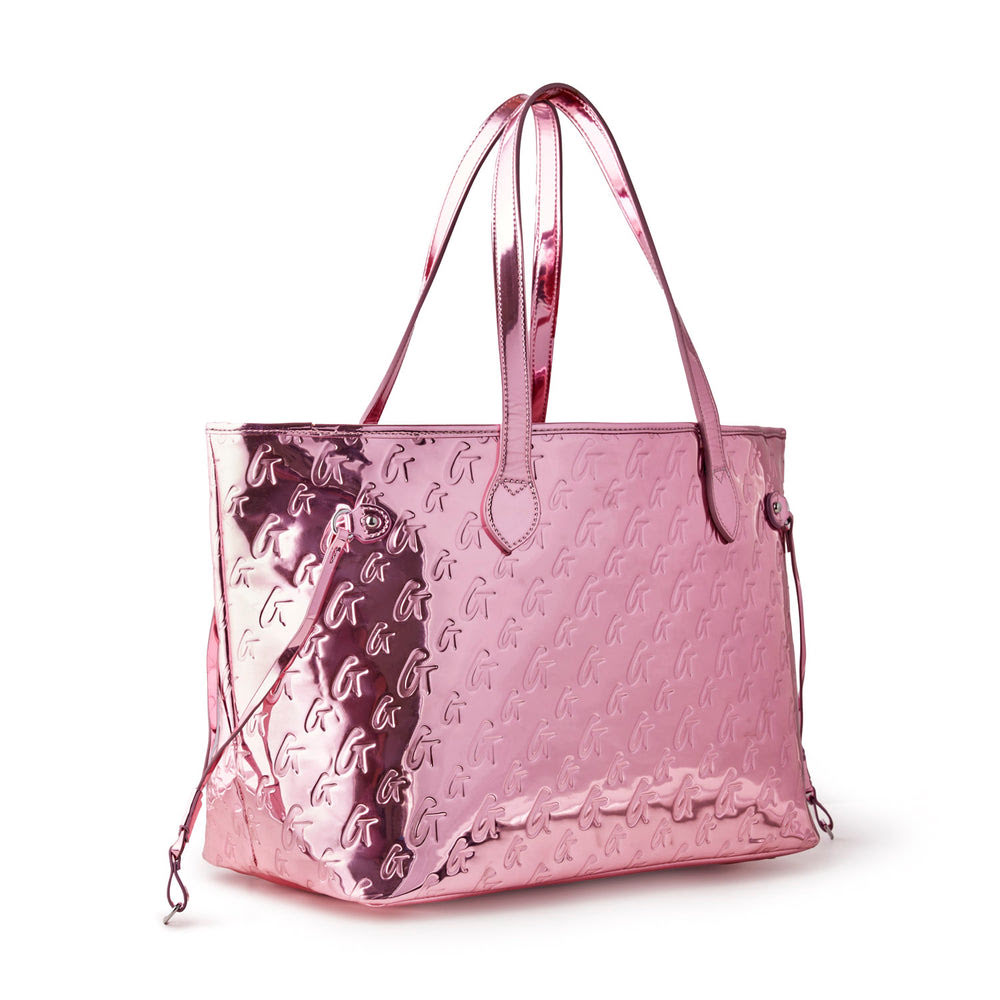 Metallic Vegan Leather Laptop Tote - Pink