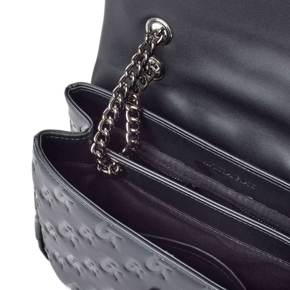 Medium Vegan Leather Flap Shoulder Bag - Black