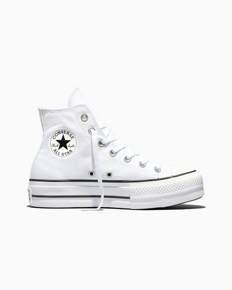Canvas Platform High-Top Sneaker - White/Black/White