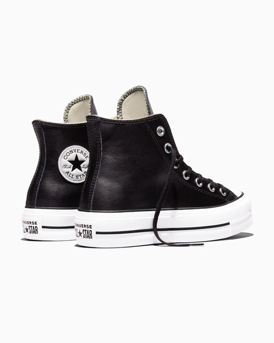 Leather Platform High Top Sneaker - Black - Black/Black/White