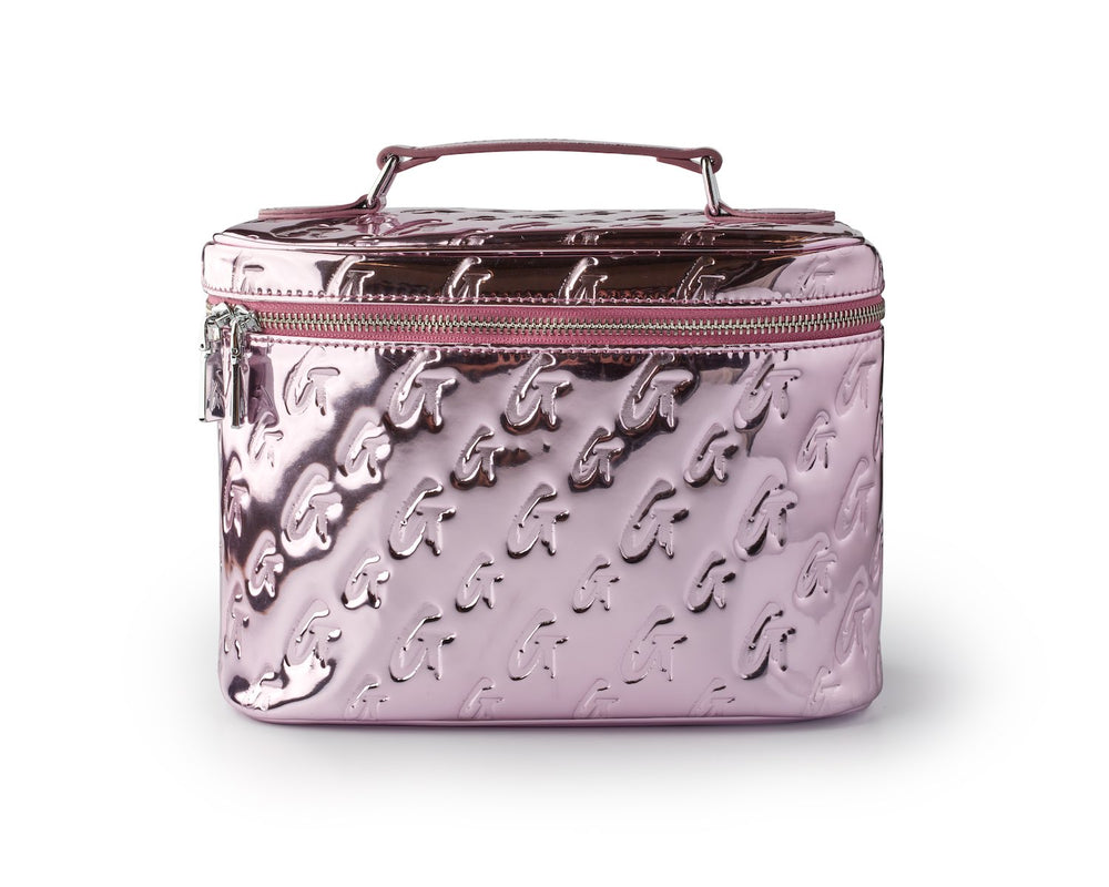 Large Metallic Vegan Leather Toiletry Bag - Pink