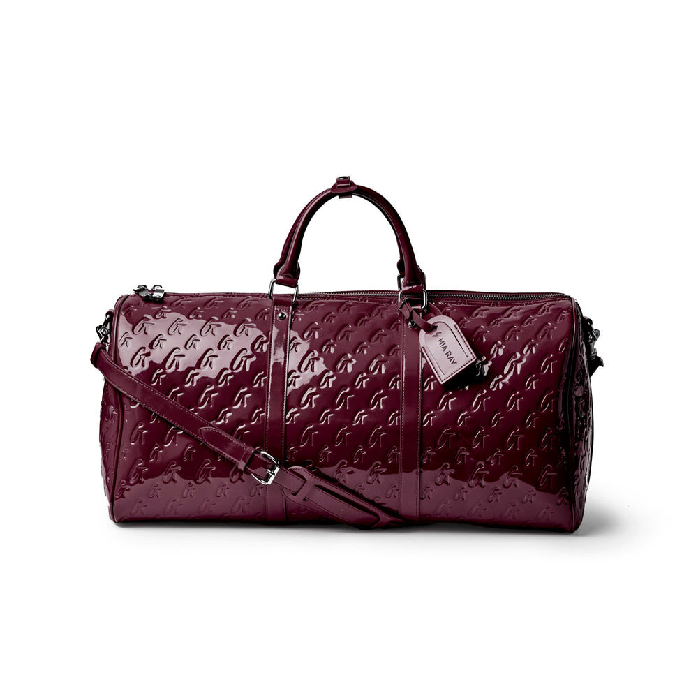 Reflective Vegan Leather Travel Bag Set - Burgundy