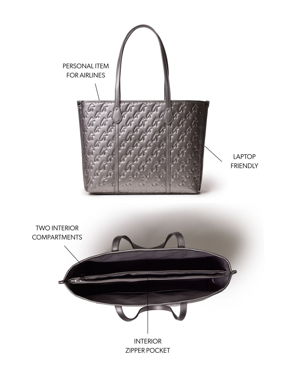 Vegan Leather Laptop Tote - Platinum
