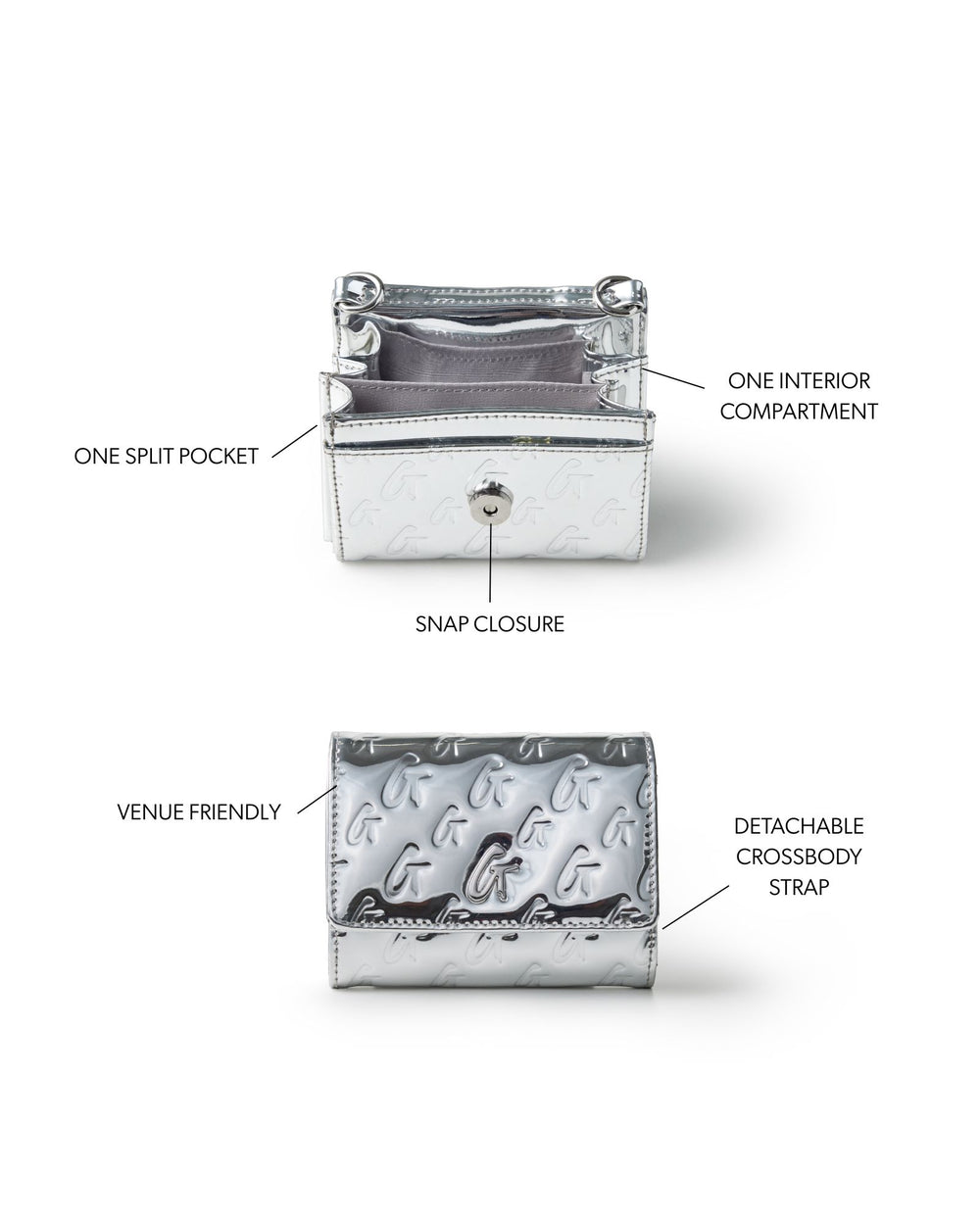 Metallic Vegan Leather Wallet Crossbody - Silver